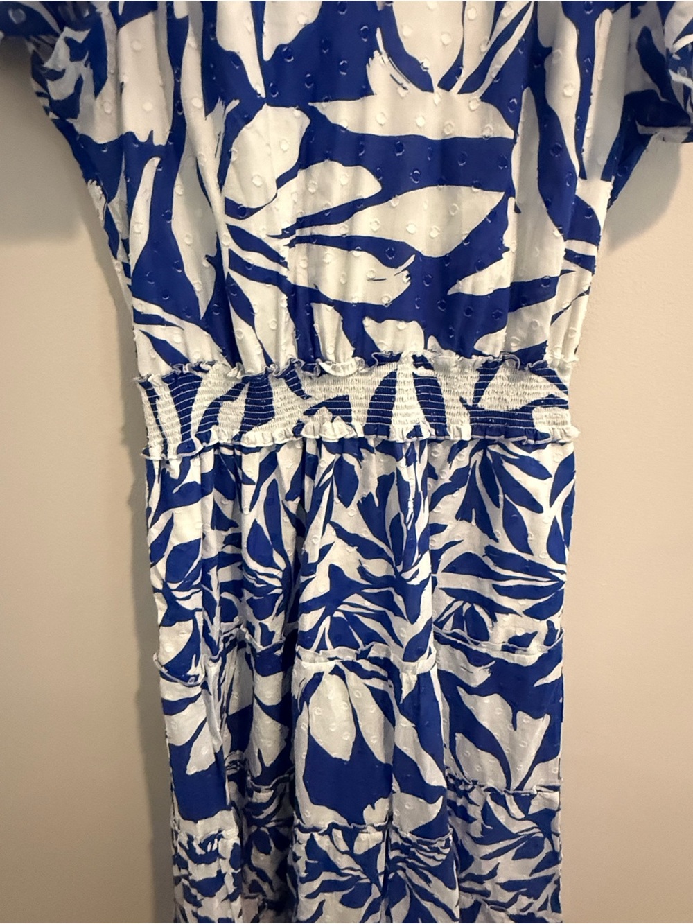 Chico's Flutter Sleeve Blue White Tropical Maxi Dress Size 2 US 12 Cotton Resort - Picture 6 of 15